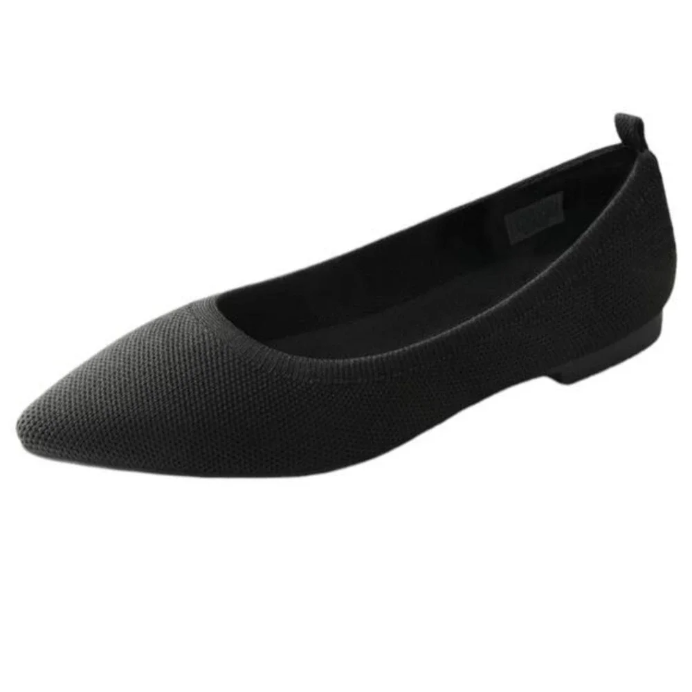 Burudani Black Knit Mary Jane Flats Women's Size 10 Comfort Slip-On Shoes Pointy